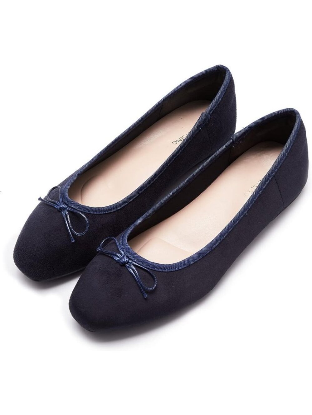 Women's A Navy Blue Round Toe Ballet Flats Comfortable Bow Dressy Flats Shoes